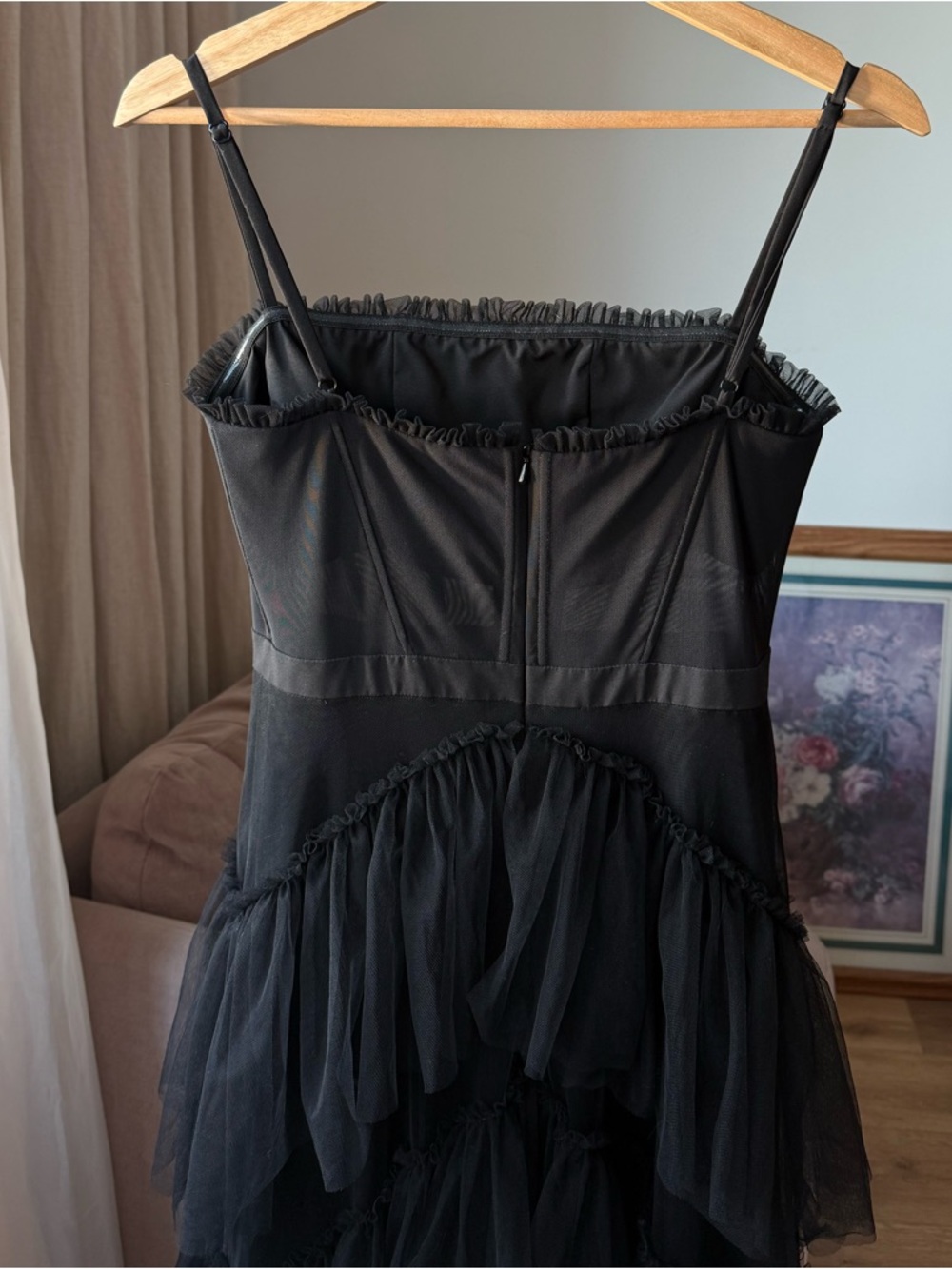Betsy & Adam Jasmine Black Corset Gown Mesh Formal Elegant, 4 - Picture 6 of 11
